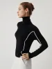 Knit Contrast Trim Turtleneck Top sold by COMMENSE