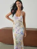 Multi Floral Print Backless Long Dress sold by COMMENSE