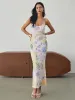 Multi Floral Print Backless Long Dress sold by COMMENSE