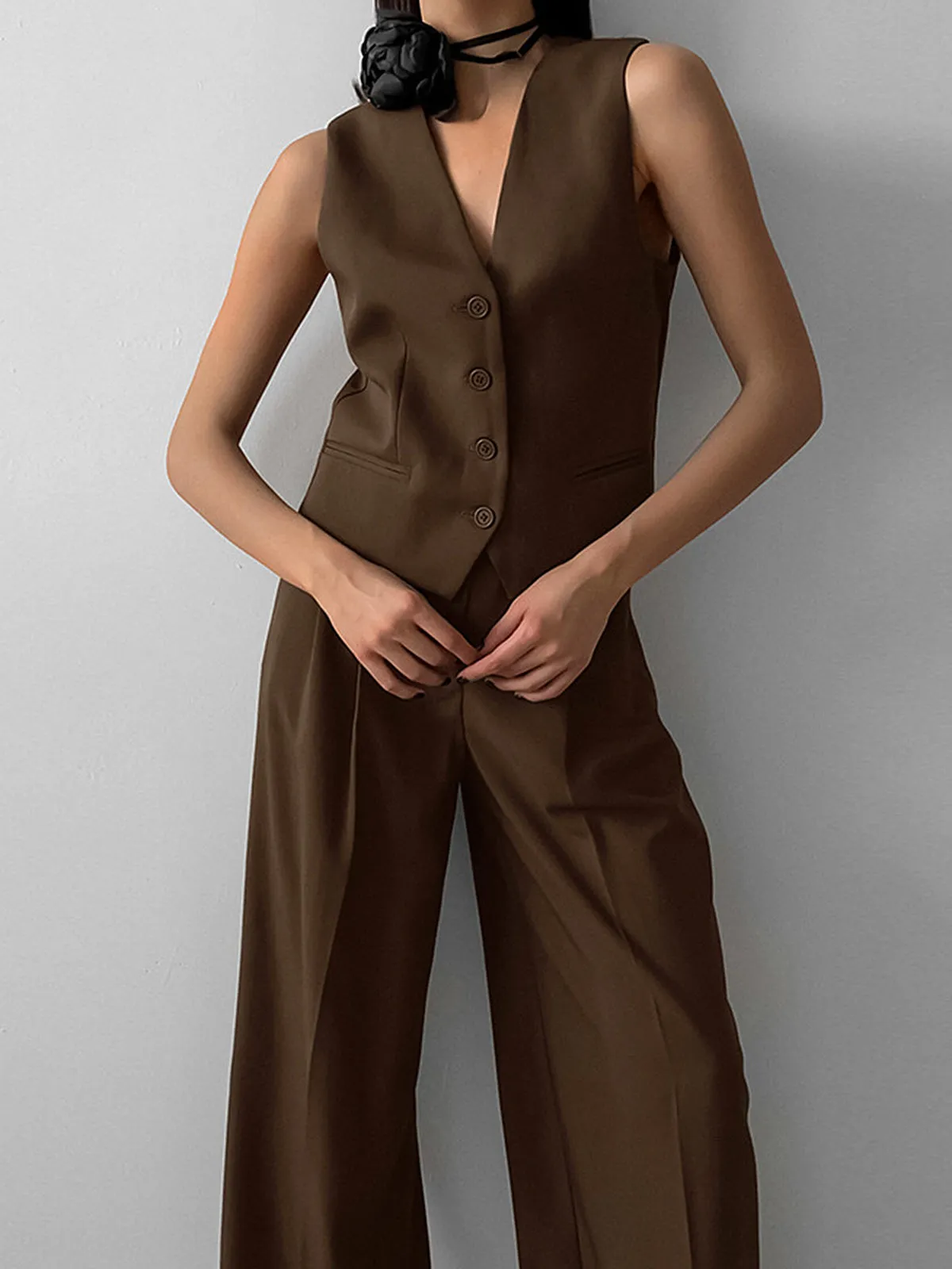 Sleeveless V-Neck Button Pants Set sold by COMMENSE product image thumbnail 2