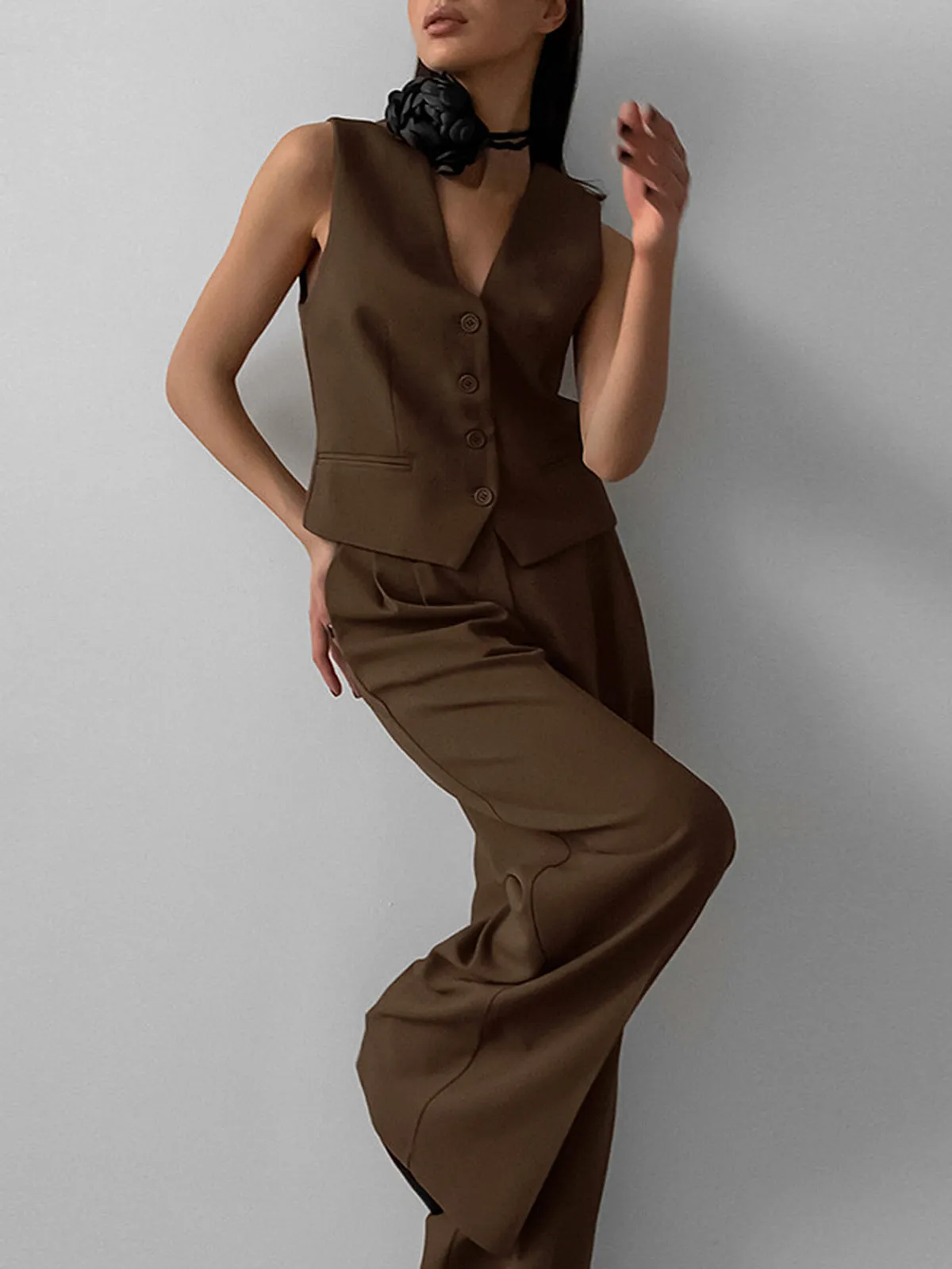 Sleeveless V-Neck Button Pants Set sold by COMMENSE product image thumbnail 3