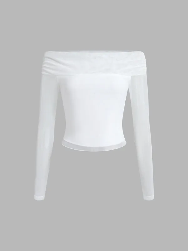 Snowflake Off Shoulder Mesh Long Sleeve Shirt sold by COMMENSE