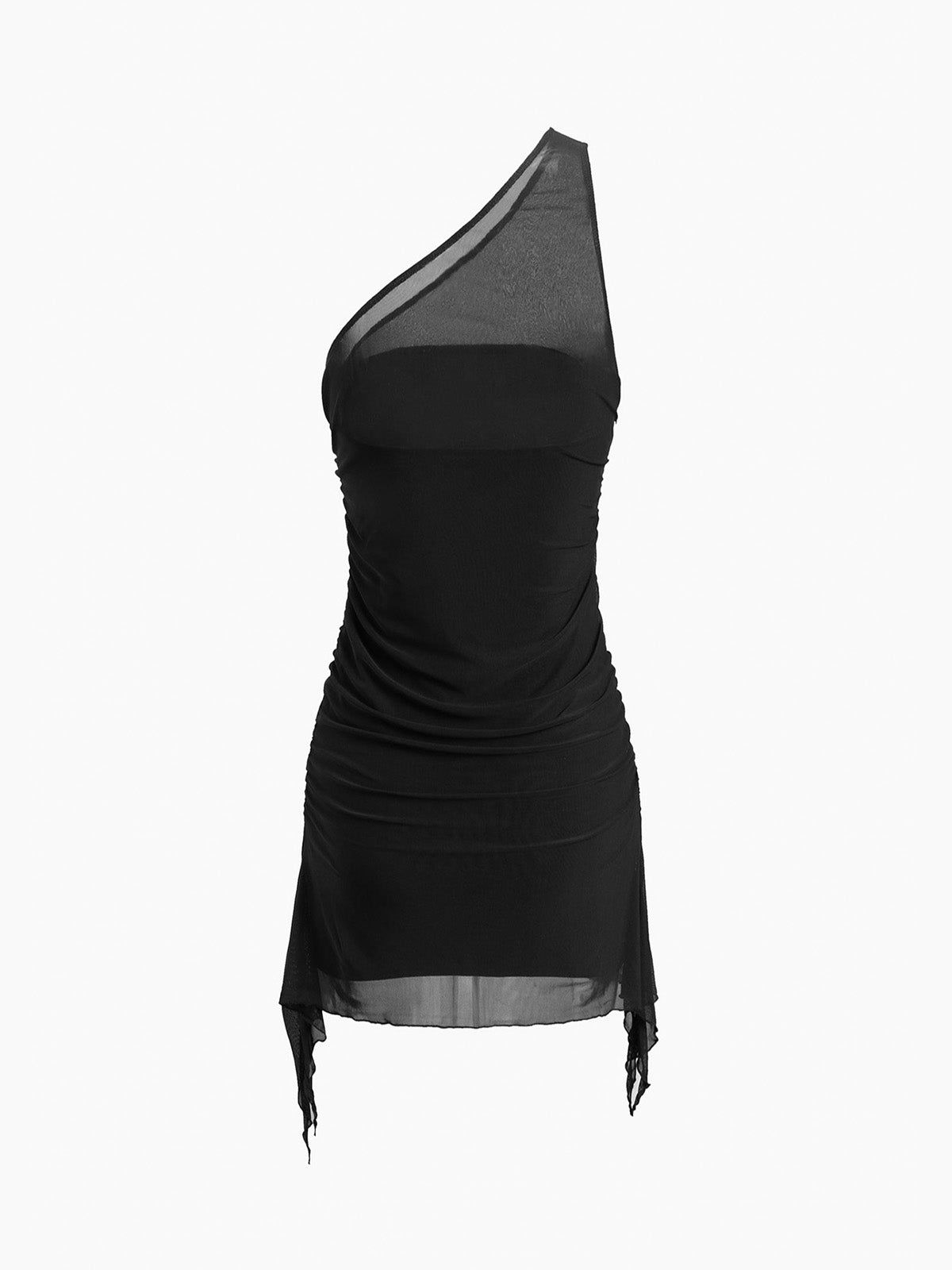 One Shoulder Mesh Ruched Short Dress sold by COMMENSE product image thumbnail 3