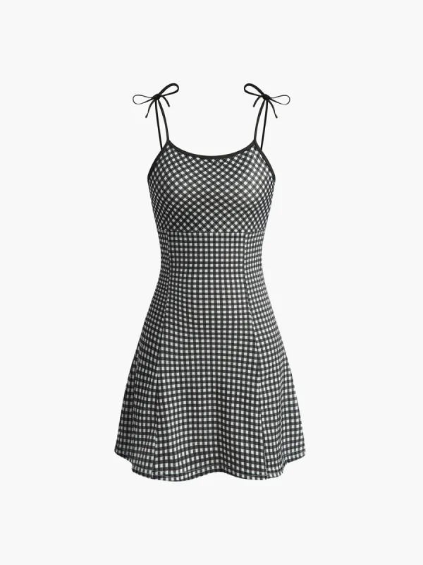 Plaid Piping Adjustable straps Cami Dress sold by COMMENSE