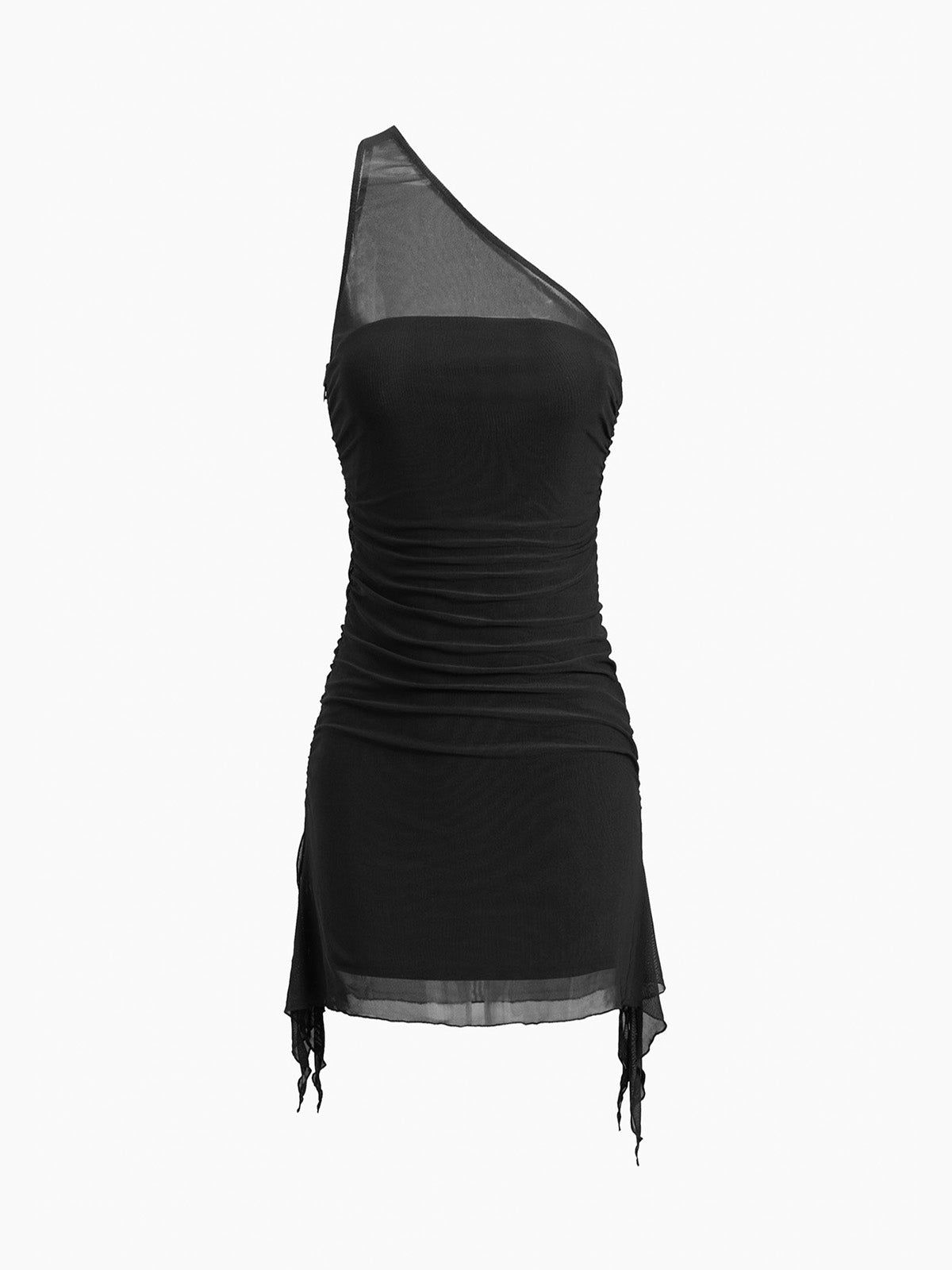 One Shoulder Mesh Ruched Short Dress sold by COMMENSE