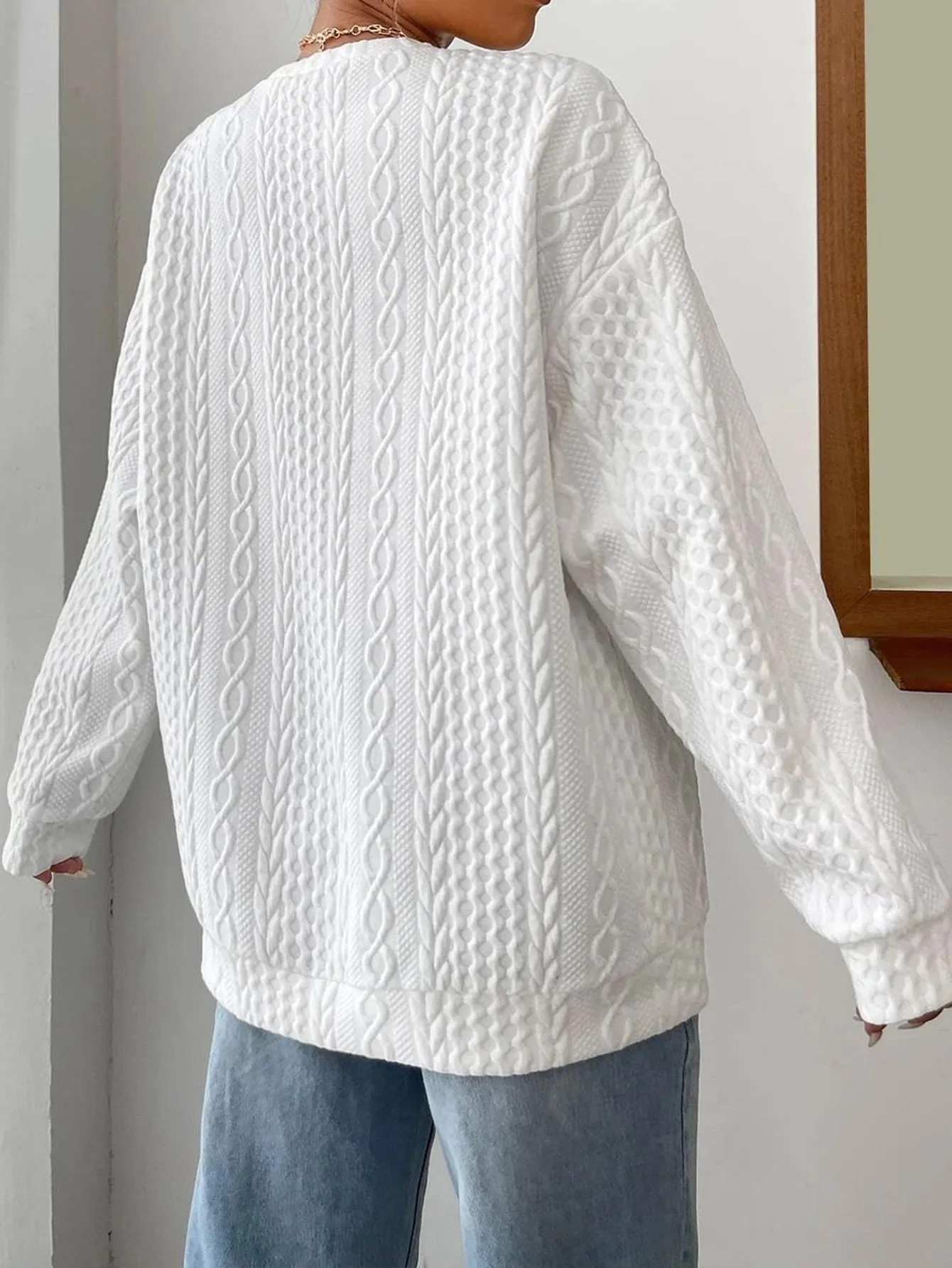 Crew Neck Cable Knit Sweater sold by COMMENSE product image thumbnail 4