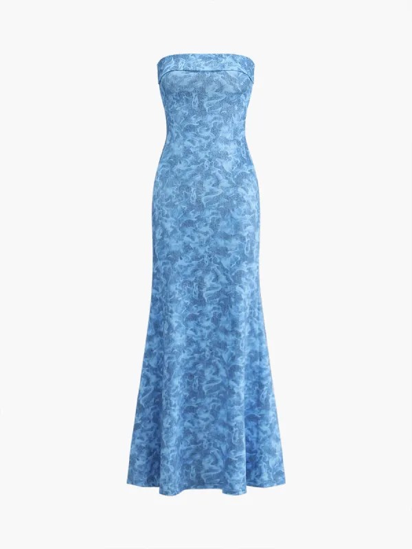 Oceanic Floral Print Tube Long Dress sold by COMMENSE
