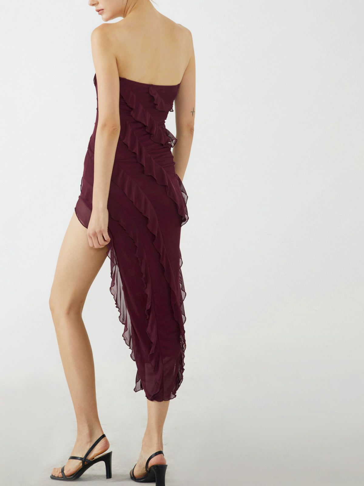 Oblique Ruffle Tube Midi Dress sold by COMMENSE product image thumbnail 4