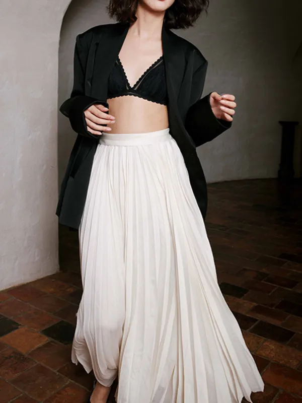 Solid Pleated Maxi Skirt sold by COMMENSE