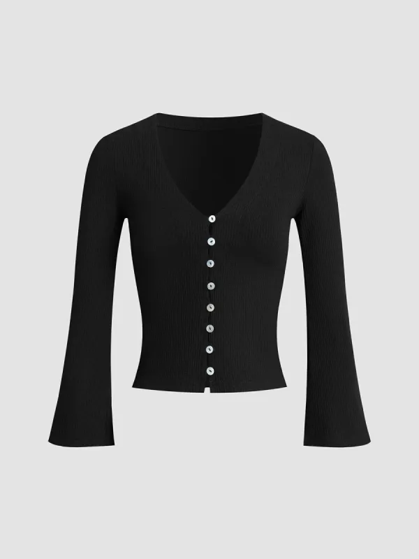 Button Up Flare Sleeve Top sold by COMMENSE