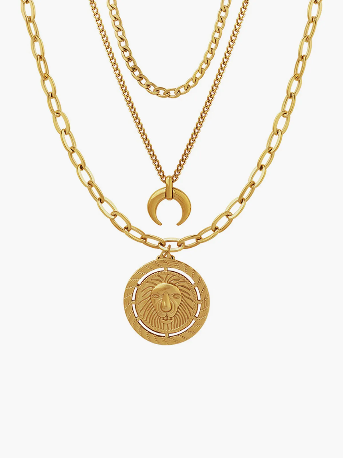 Layering Moon Lion Circle Pendant Necklace sold by COMMENSE product image thumbnail 3