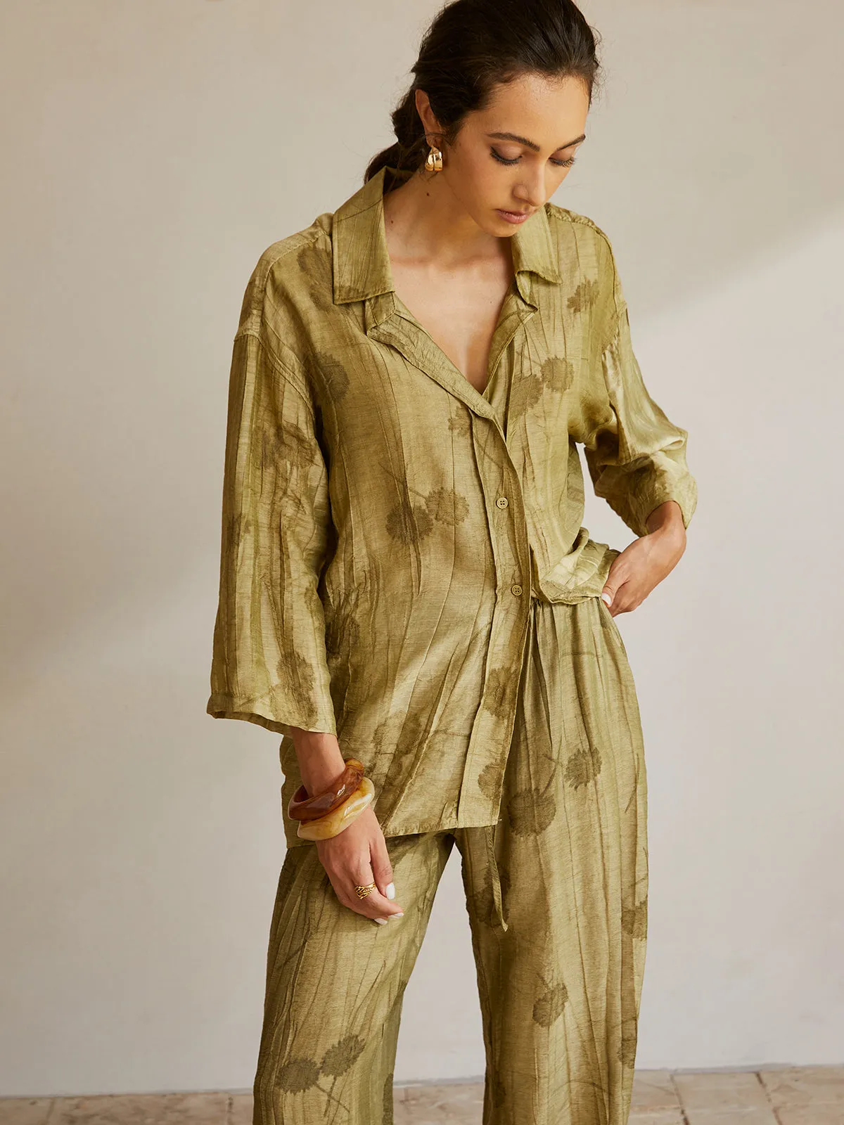 Jacquard Collar 3/4 Length Sleeve Shirt sold by COMMENSE