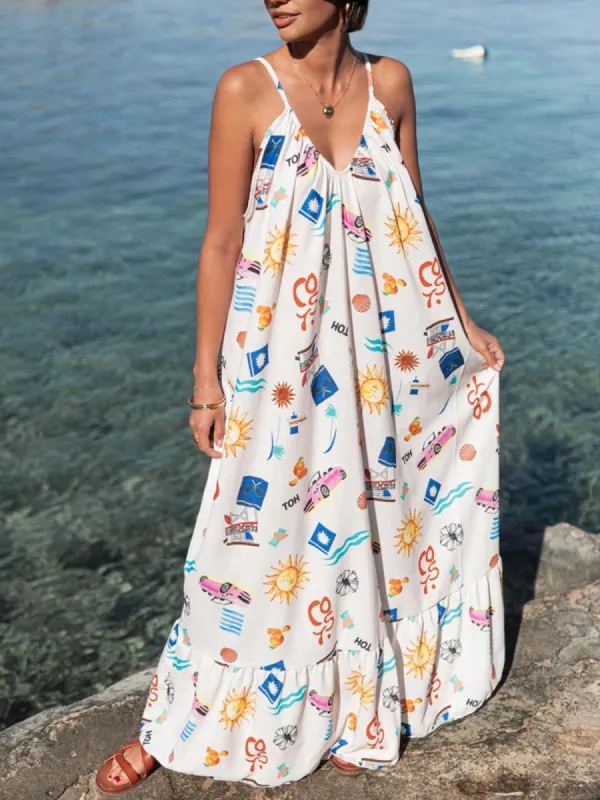 Casual Printed Sleeveless Backless Long Dress sold by COMMENSE