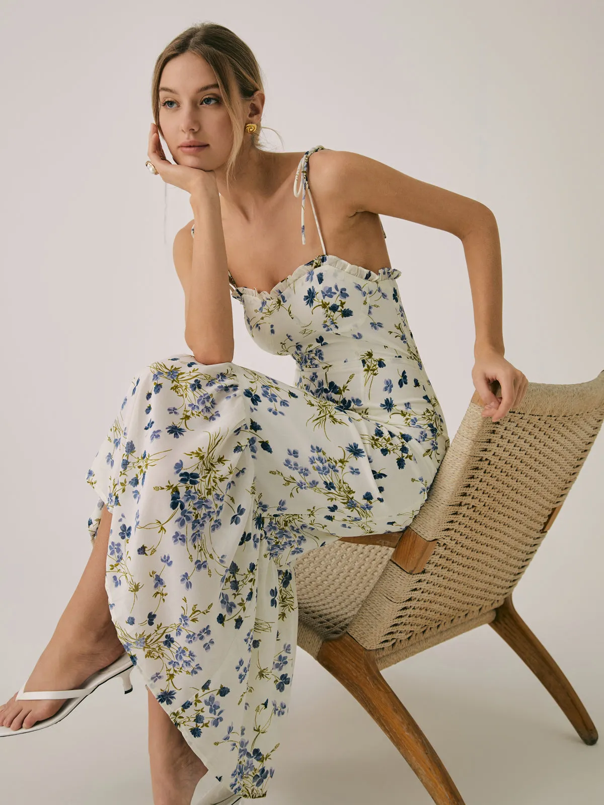 Ruffle Floral Print Cami Long Dress sold by COMMENSE