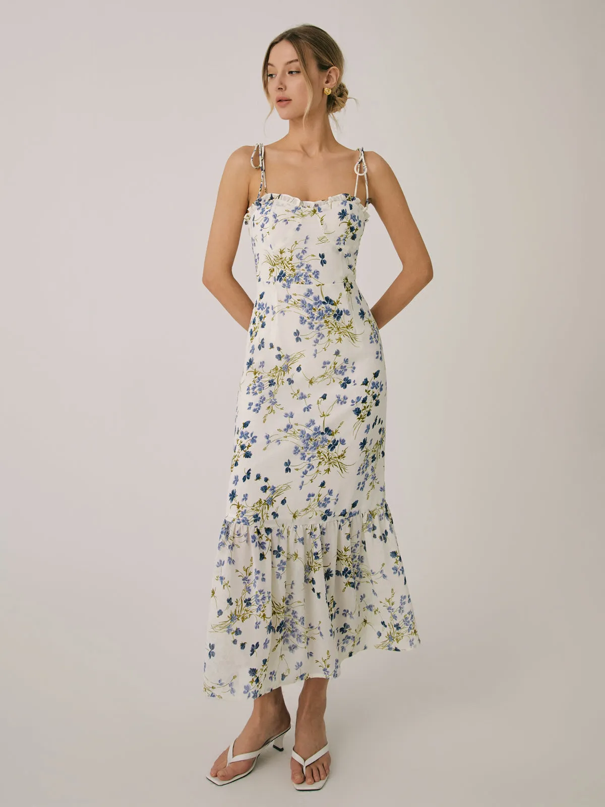Ruffle Floral Print Cami Long Dress sold by COMMENSE product image thumbnail 2