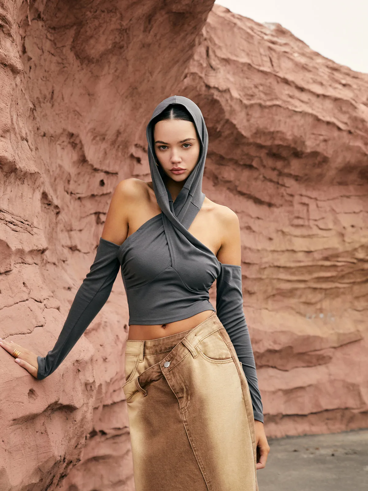 Cross-Over Neck Hooded Top sold by COMMENSE product image thumbnail 4