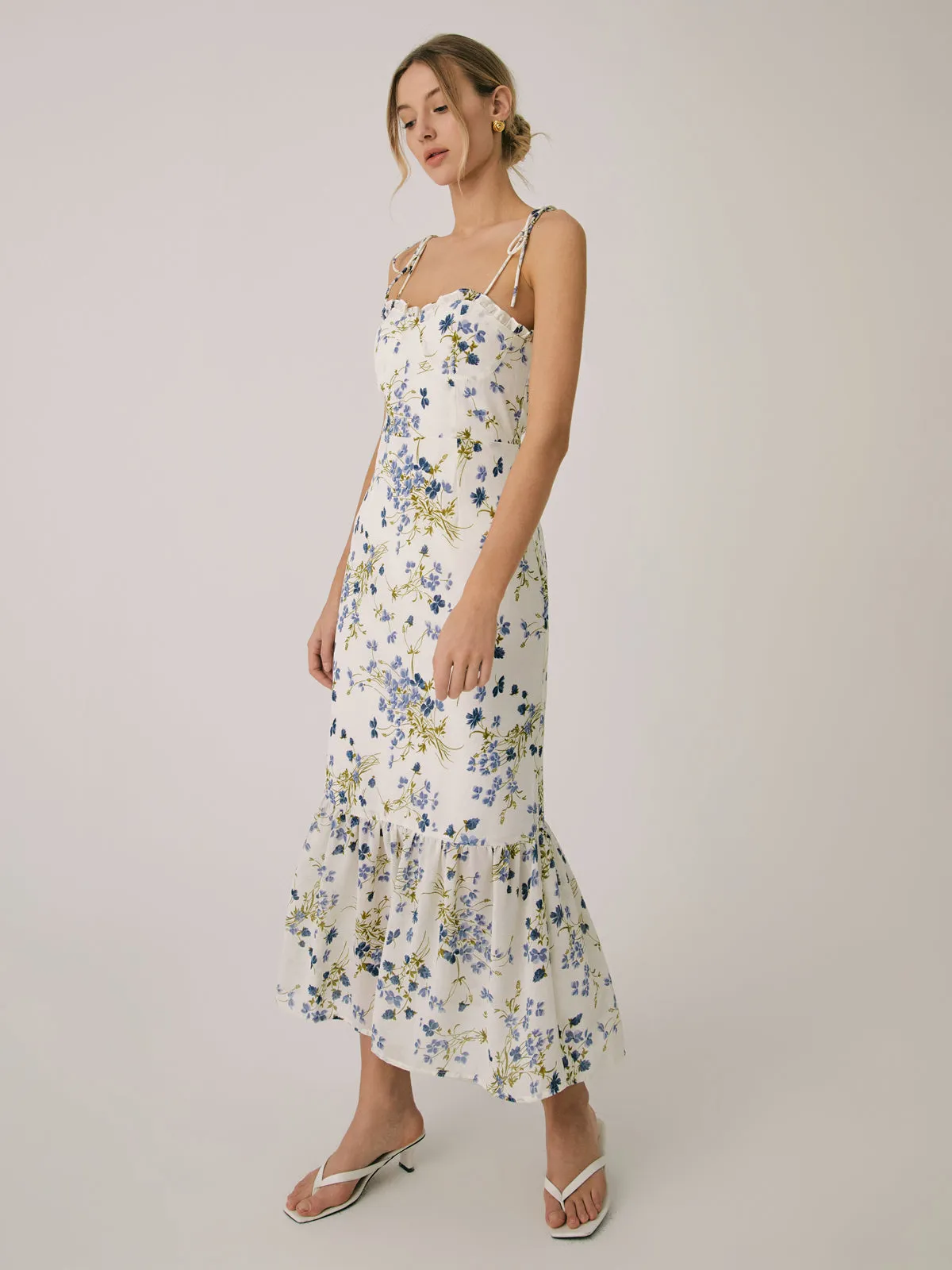 Ruffle Floral Print Cami Long Dress sold by COMMENSE product image thumbnail 3
