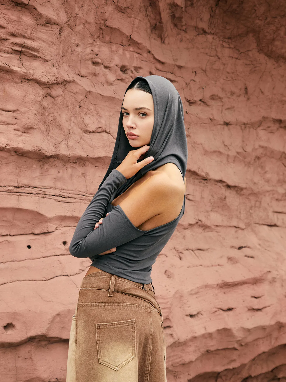 Cross-Over Neck Hooded Top sold by COMMENSE product image thumbnail 5