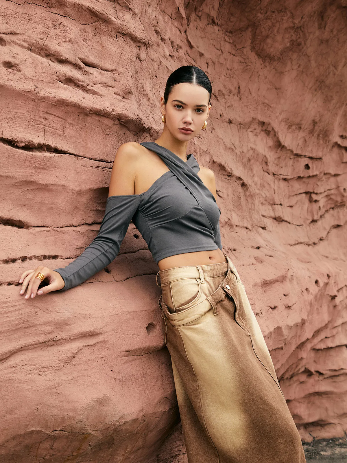 Cross-Over Neck Hooded Top sold by COMMENSE product image thumbnail 2