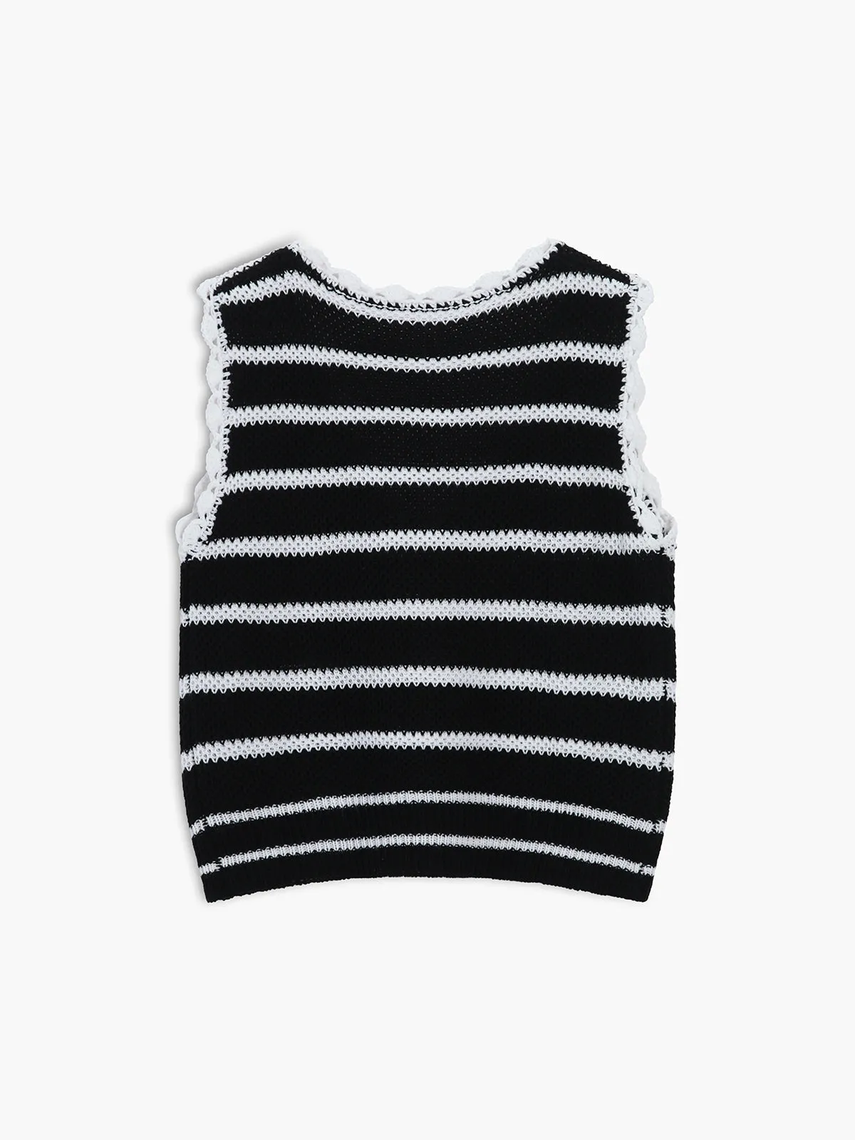 Black and White Striped Button Sweater Vest sold by COMMENSE product image thumbnail 2