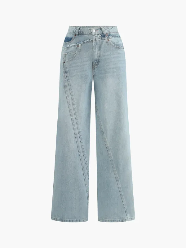 Vintage Asymmetrical Raw Hem Denim Jeans sold by COMMENSE