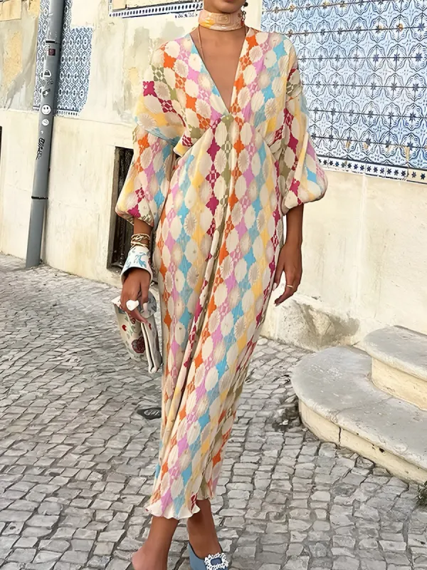 Jacquard Print V-Neck Dress made by COMMENSE