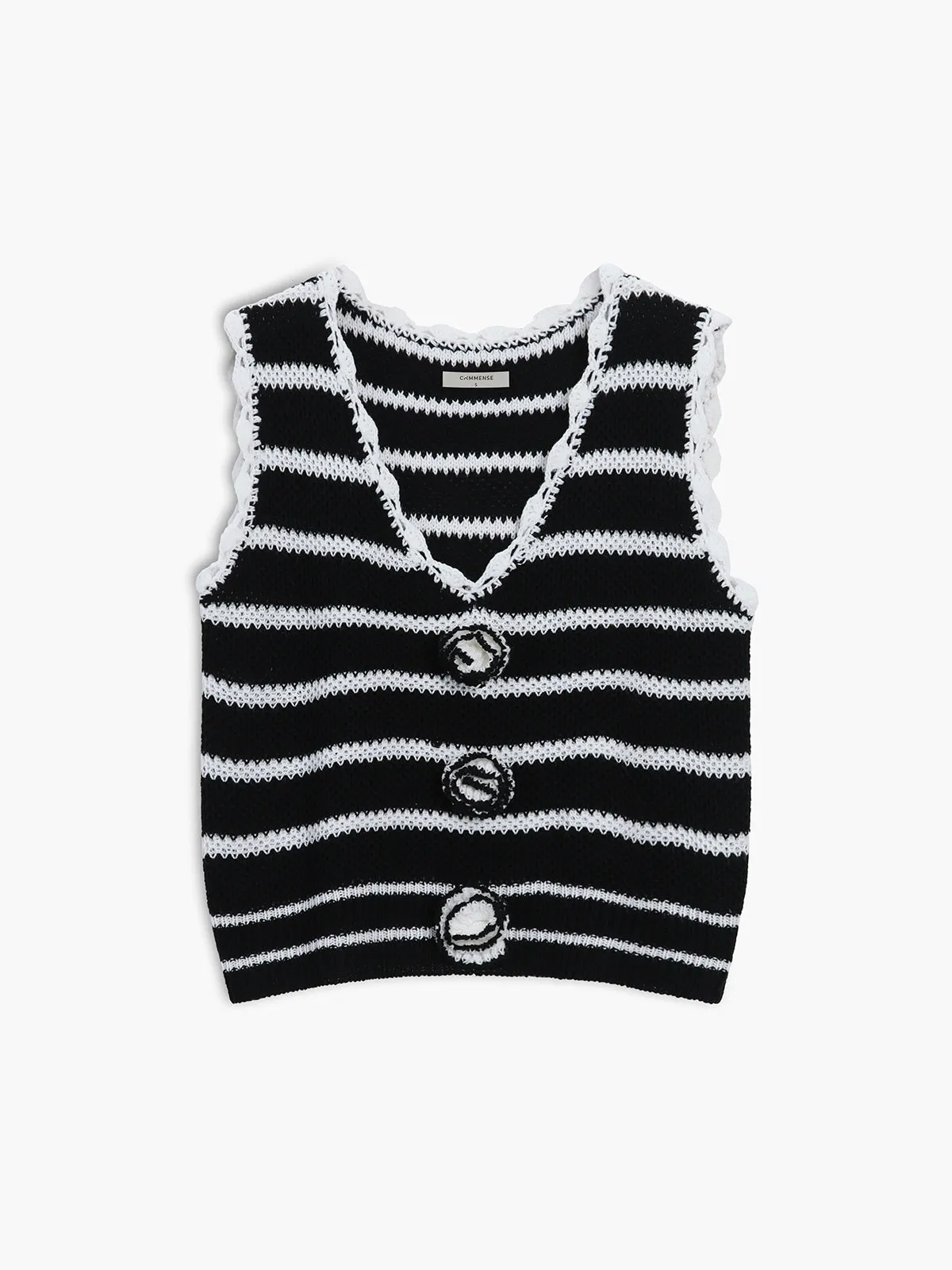 Black and White Striped Button Sweater Vest sold by COMMENSE