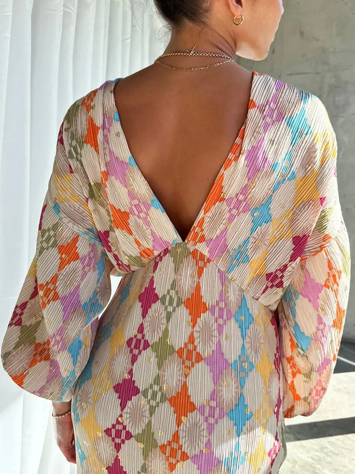 Jacquard Print V-Neck Dress sold by COMMENSE product image thumbnail 2
