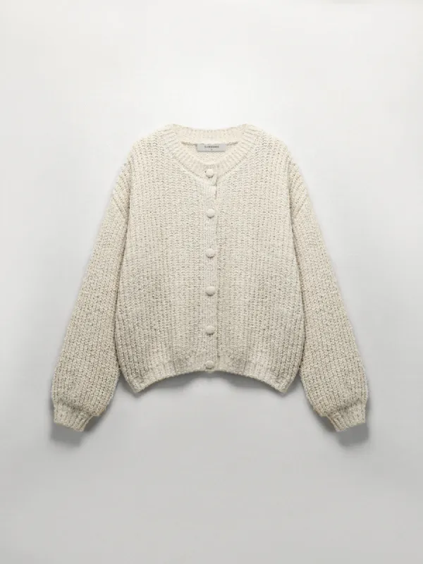 Cream Pointelle Knit Cardigan sold by COMMENSE