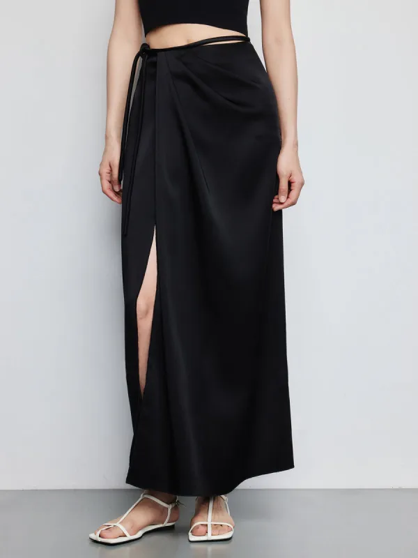 Wrap Satin Slit Maxi Skirt sold by COMMENSE