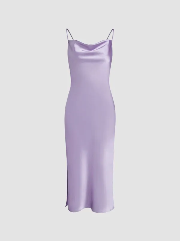 Mauve Cowl Stain Flowy Midi Dress sold by COMMENSE