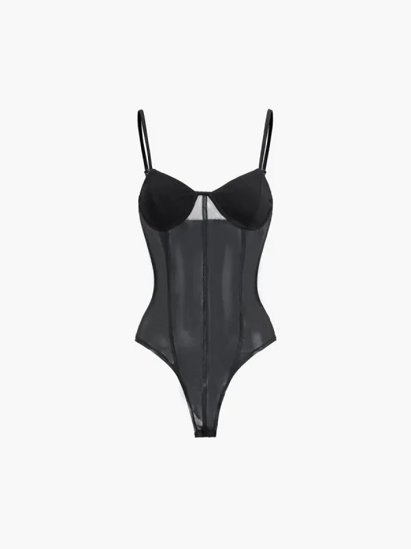 Patchwork Mesh Bodysuit sold by COMMENSE