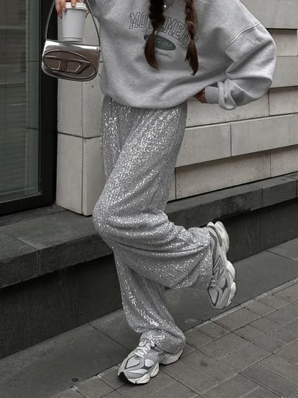 Oversized Sequin Straight Leg Pants sold by COMMENSE