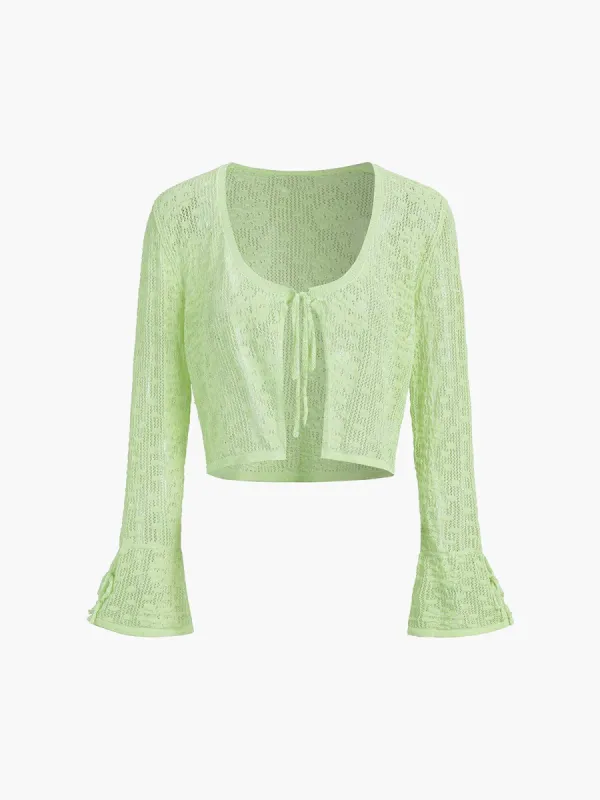 Crochet Tied Crop Cardigan sold by COMMENSE