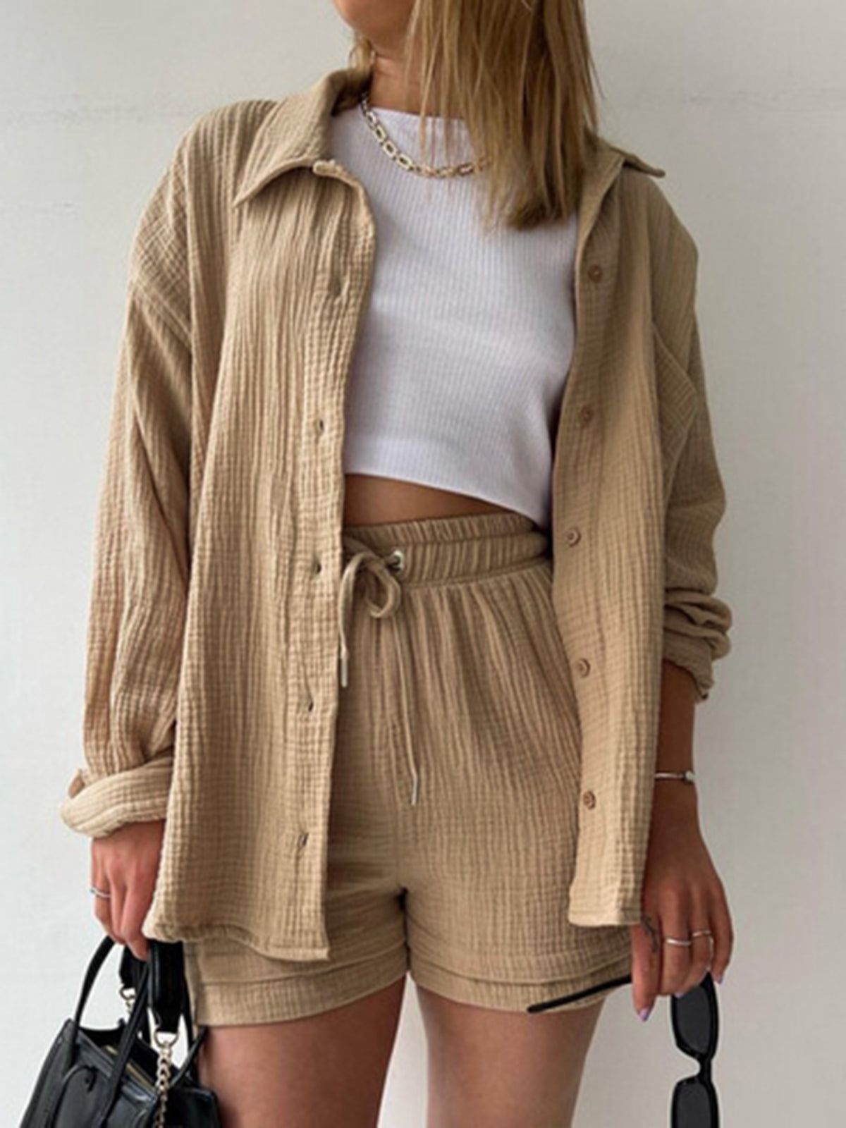 Plisse Two Piece Shorts Set sold by COMMENSE product image thumbnail 3