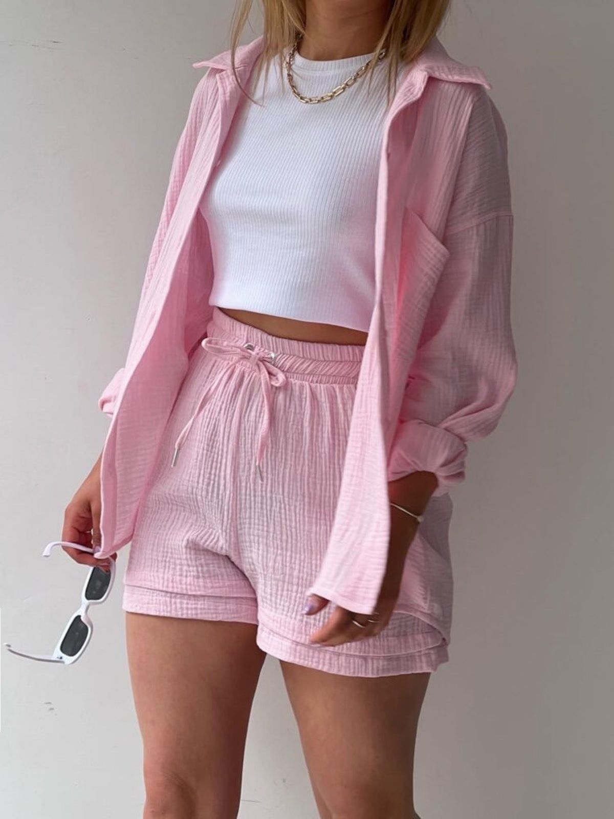 Plisse Two Piece Shorts Set sold by COMMENSE product image thumbnail 2