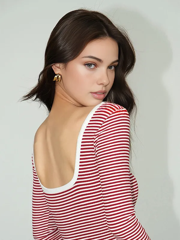 Contrast Trim Striped Jersey T-Shirt sold by COMMENSE