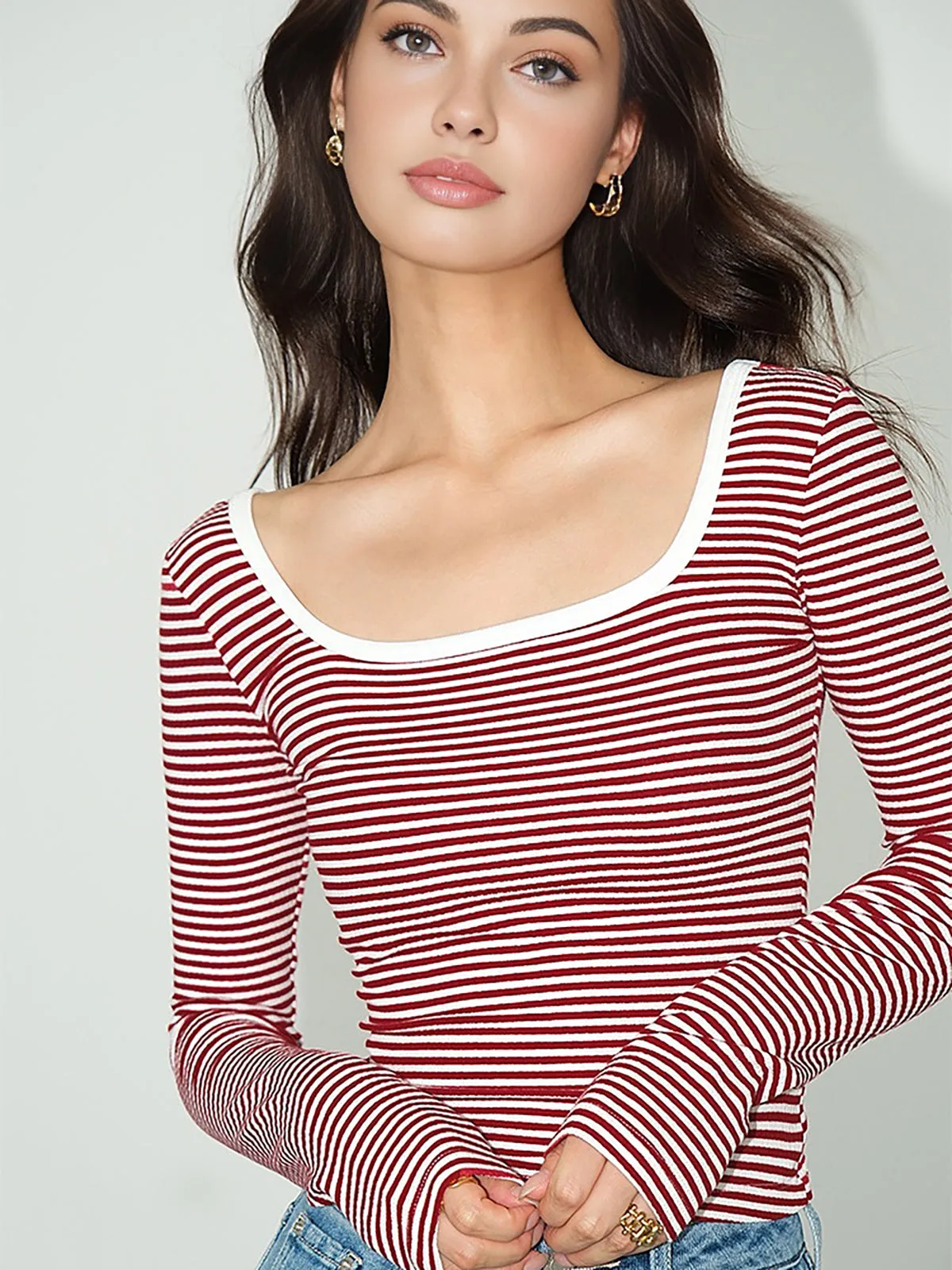 Contrast Trim Striped Jersey T-Shirt sold by COMMENSE product image thumbnail 2
