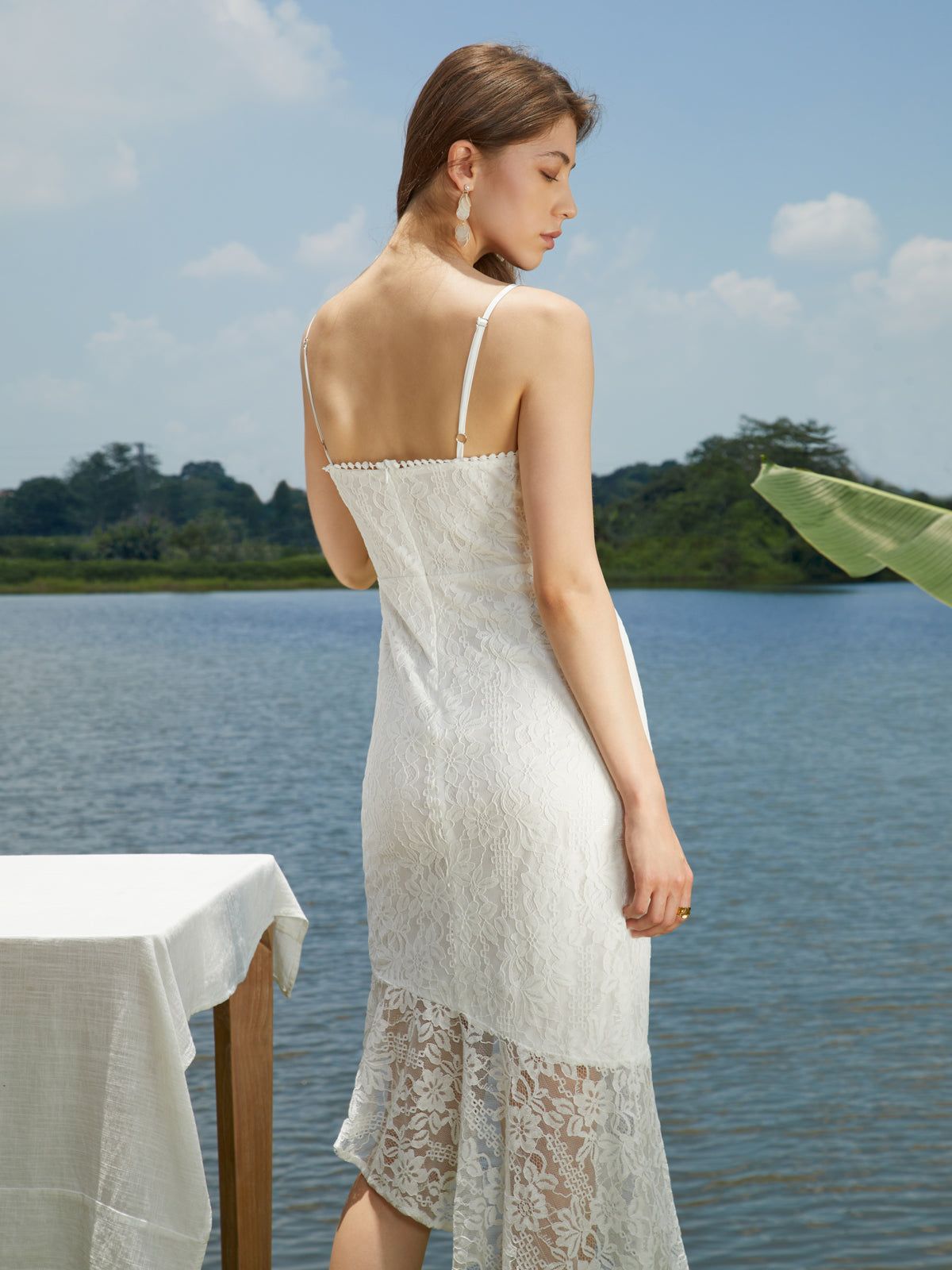 Floral Lace Oblique Hem Midi Dress sold by COMMENSE product image thumbnail 5