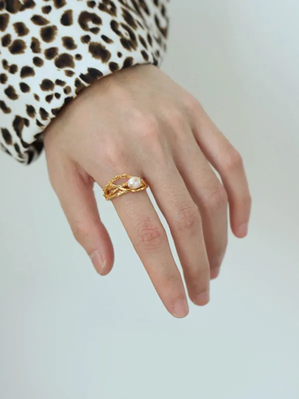 Embellished Pearl Ring sold by COMMENSE