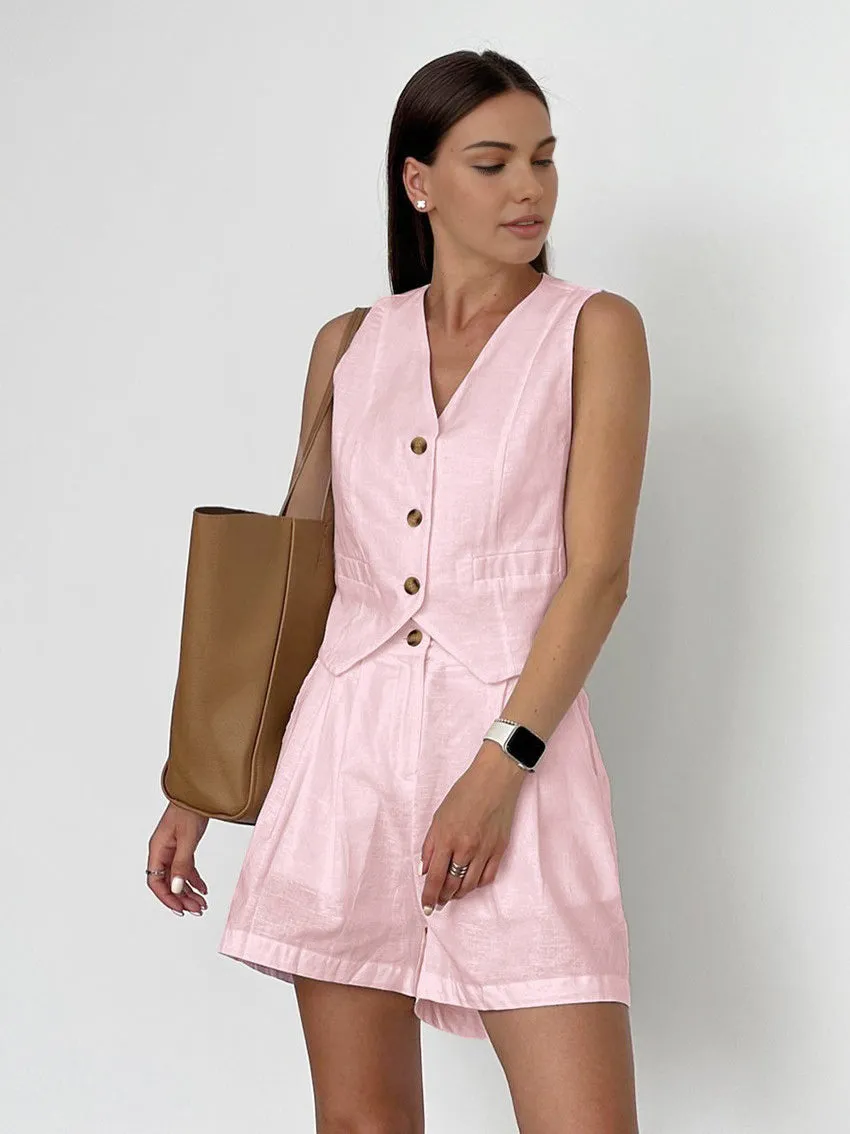 Cotton & Linen Casual Tailored Shorts Set sold by COMMENSE product image thumbnail 2