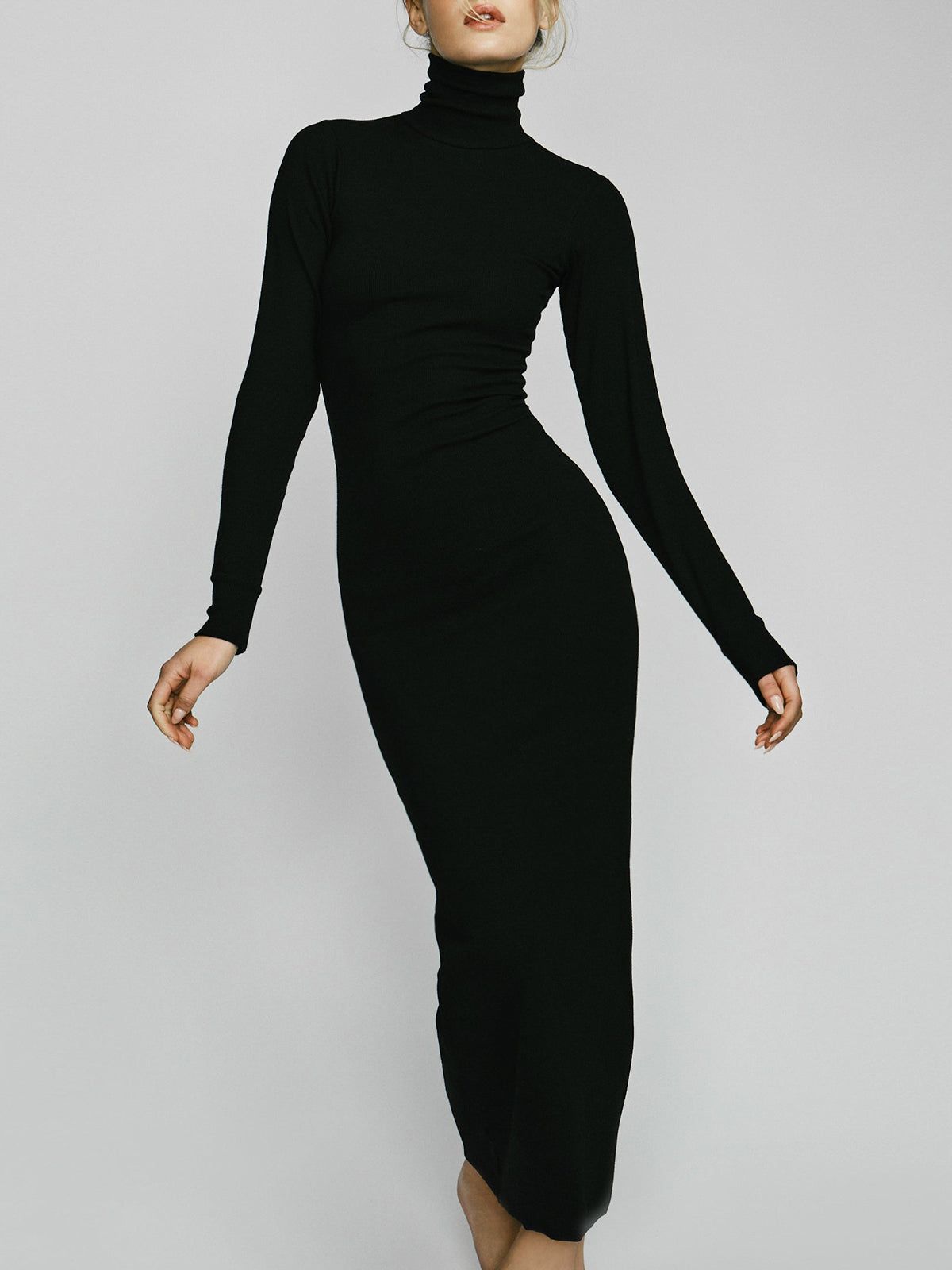 Mockneck Rib Long Sleeve Long Dress sold by COMMENSE product image thumbnail 5