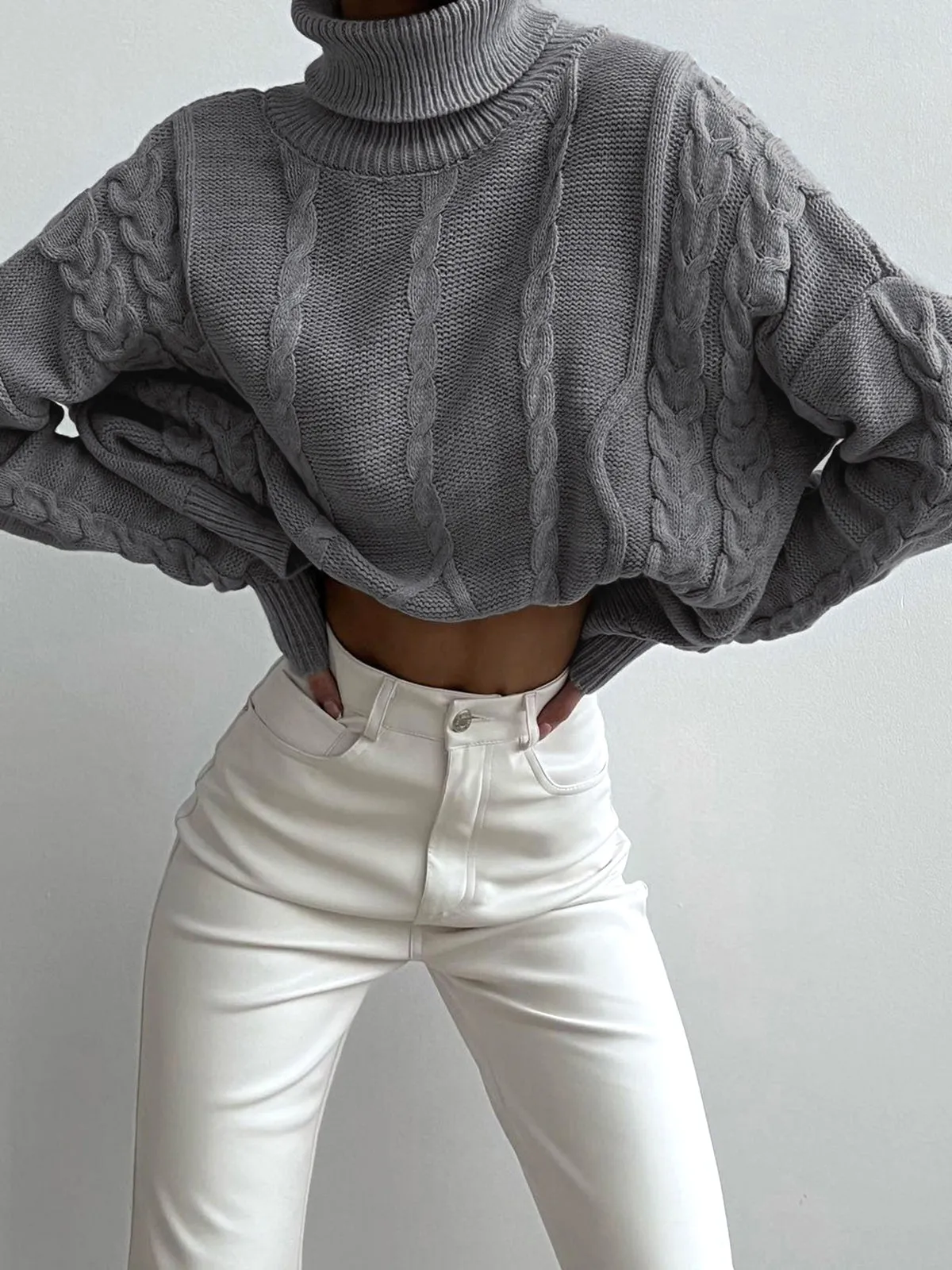 Cable Knit Turtleneck Oversized Sweater sold by COMMENSE product image thumbnail 5