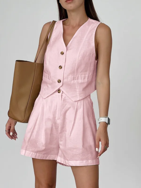 Cotton & Linen Casual Tailored Shorts Set sold by COMMENSE