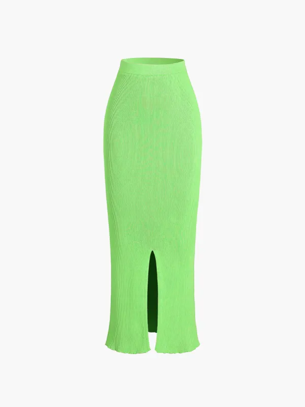 Fresh Summer Rib Slit Maxi Skirt made by COMMENSE