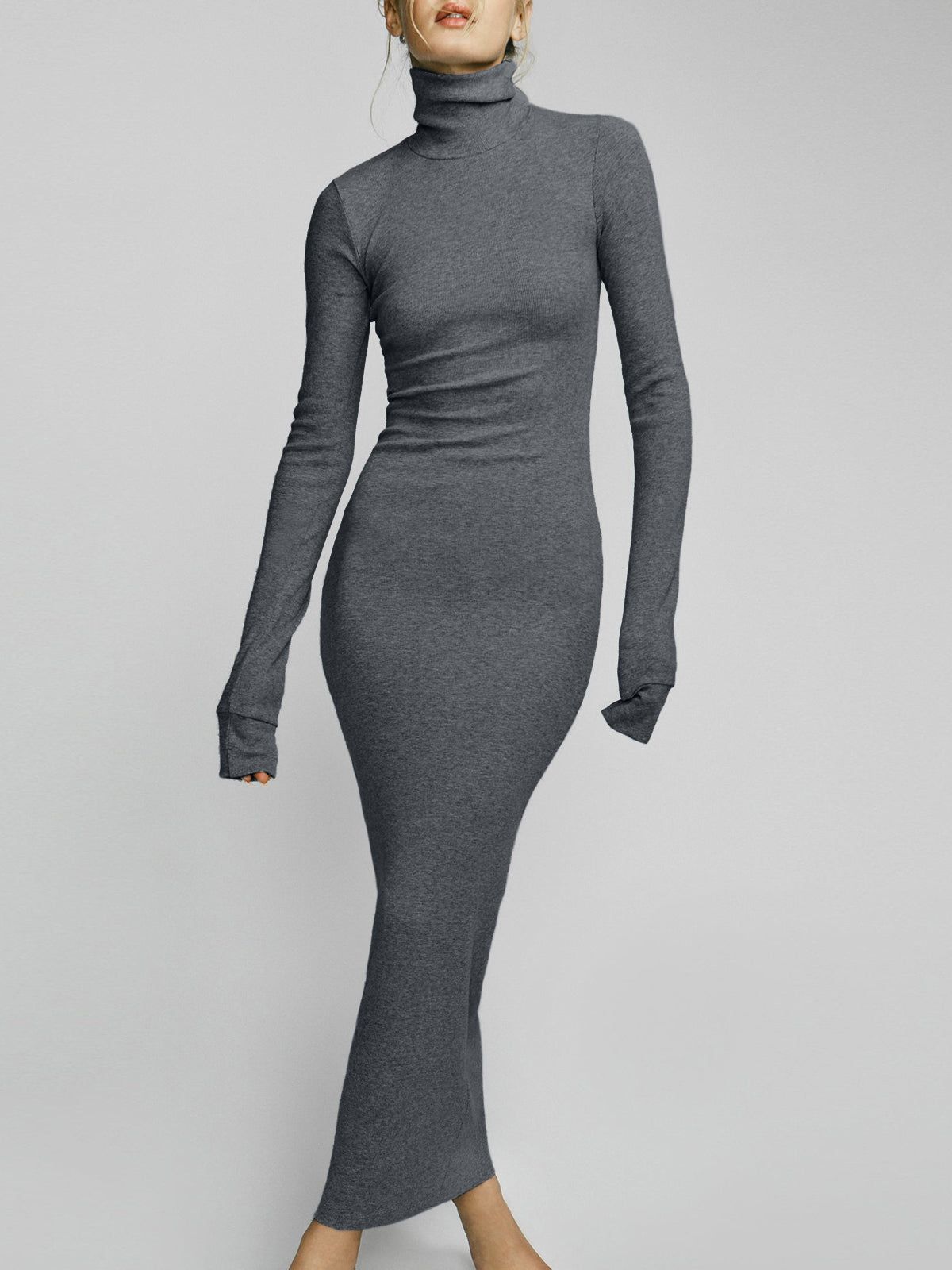 Mockneck Rib Long Sleeve Long Dress sold by COMMENSE