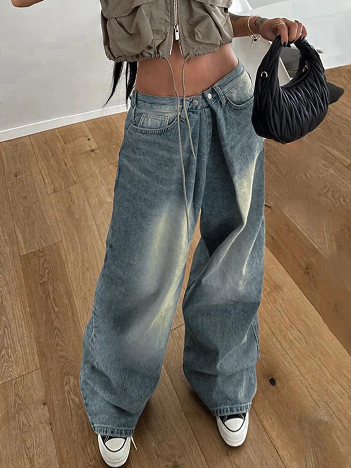 Washed Denim Wide Leg Jeans sold by COMMENSE