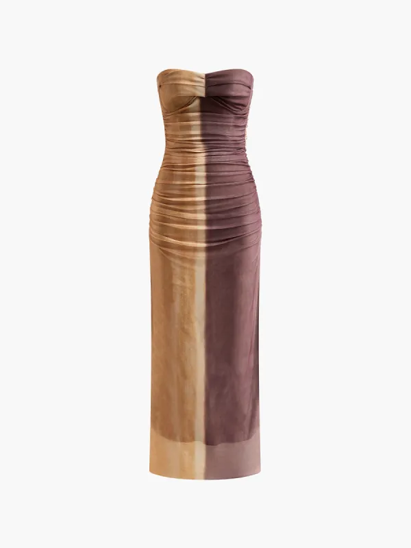 Mesh Color Block Pleated Tube Dress sold by COMMENSE