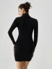 Contrast Trim Turtleneck Long Sleeve Mini Dress sold by COMMENSE