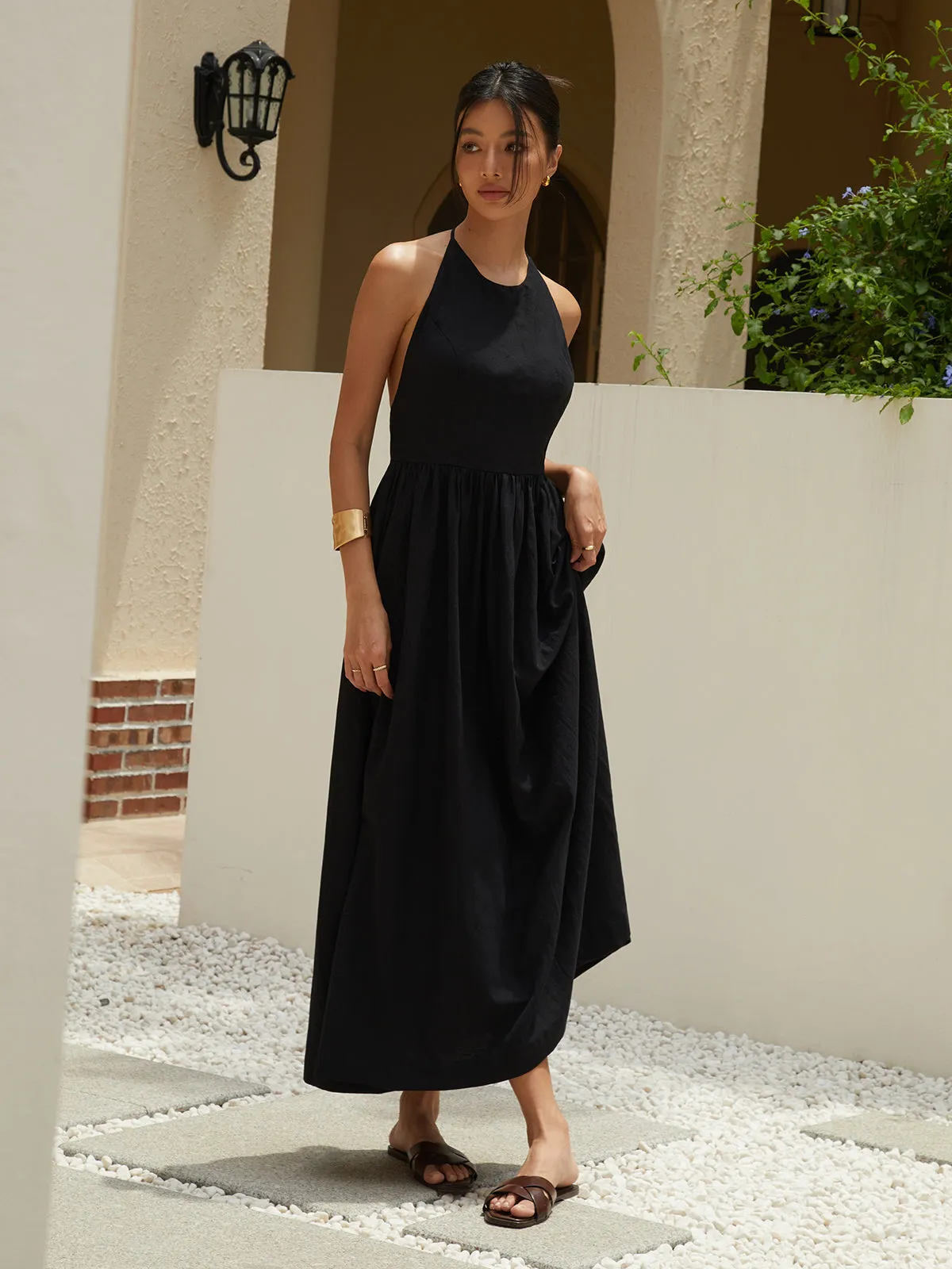 Solid Halter Long Dress sold by COMMENSE product image thumbnail 4